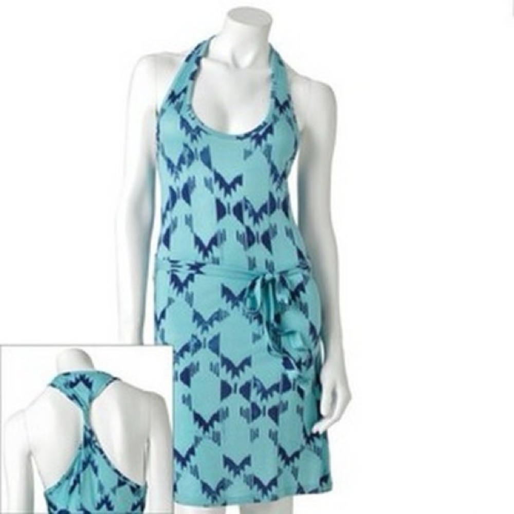 Mudd Juniors  Nile Blue Geometric Racerback Light Knit Beach Cover Dress new M